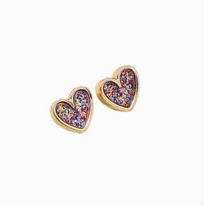 Heart stud earrings - Multi coloured- gold plated - NEW